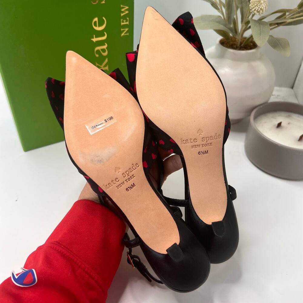 Kate Spade Daxton Heart Kitten Heel Slingback Black/Red Women 6.5M Valentine - Picture 9 of 11